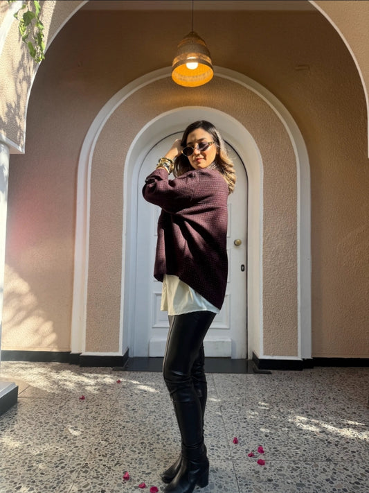 Tweed textured jacket - Burgundy