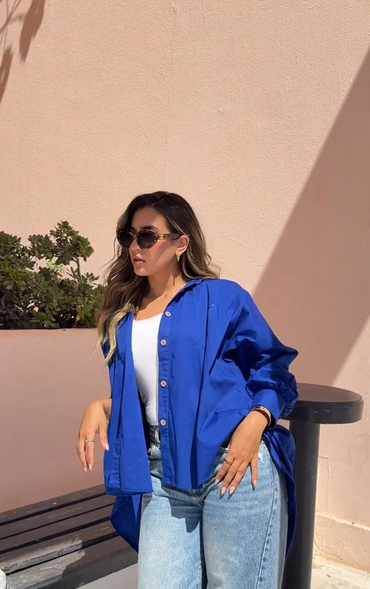 Oversized cotton shirt - Royal blue