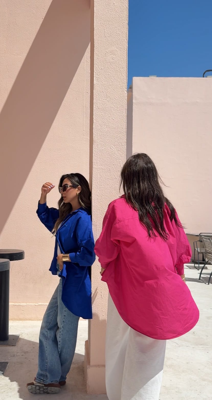Oversized cotton shirt - Royal blue