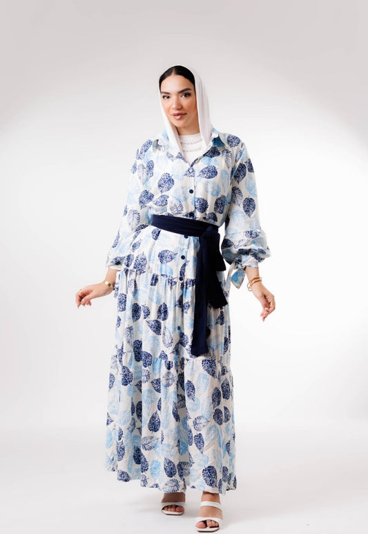 Layered dress - White x blue
