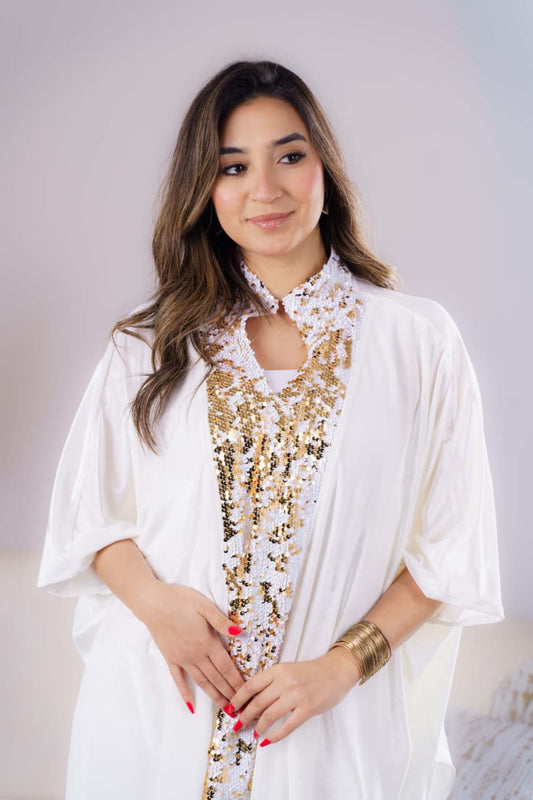 Velvet x Paillette Poncho -  Off-white * gold Paillette
