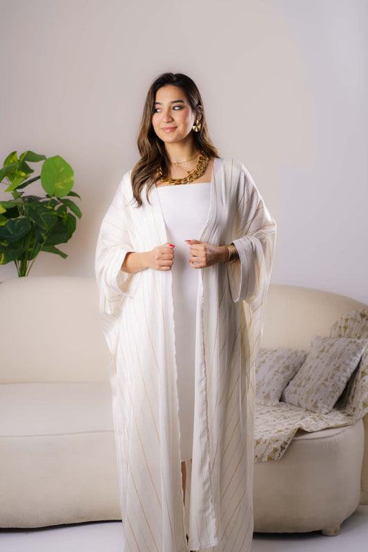 Stripped Abaya - Off White