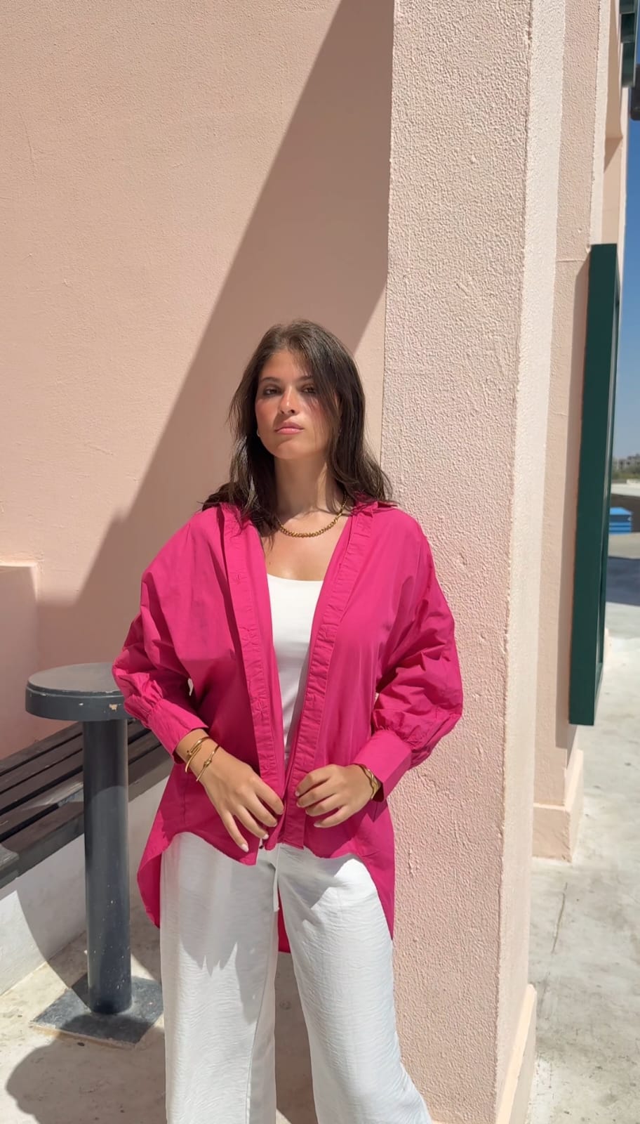 Oversized cotton shirt - Fushia