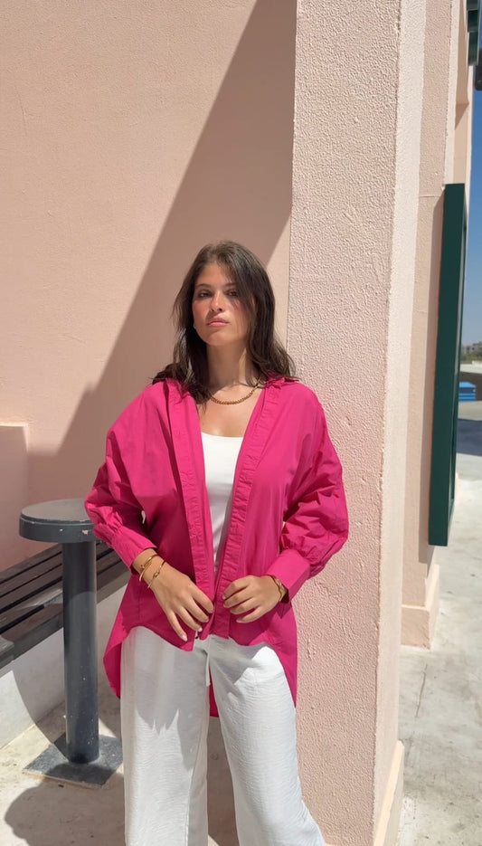 Oversized cotton shirt - Fushia