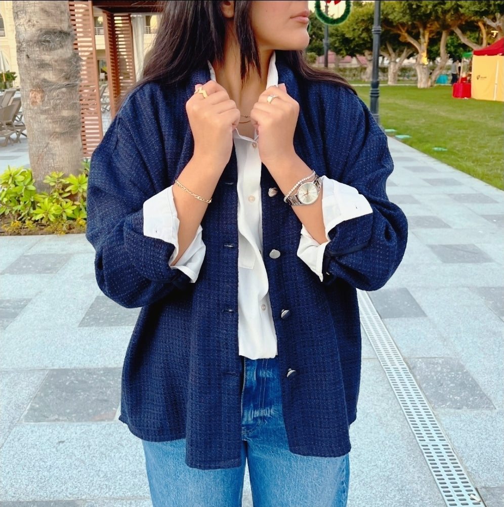 Tweed textured jacket - Navy blue