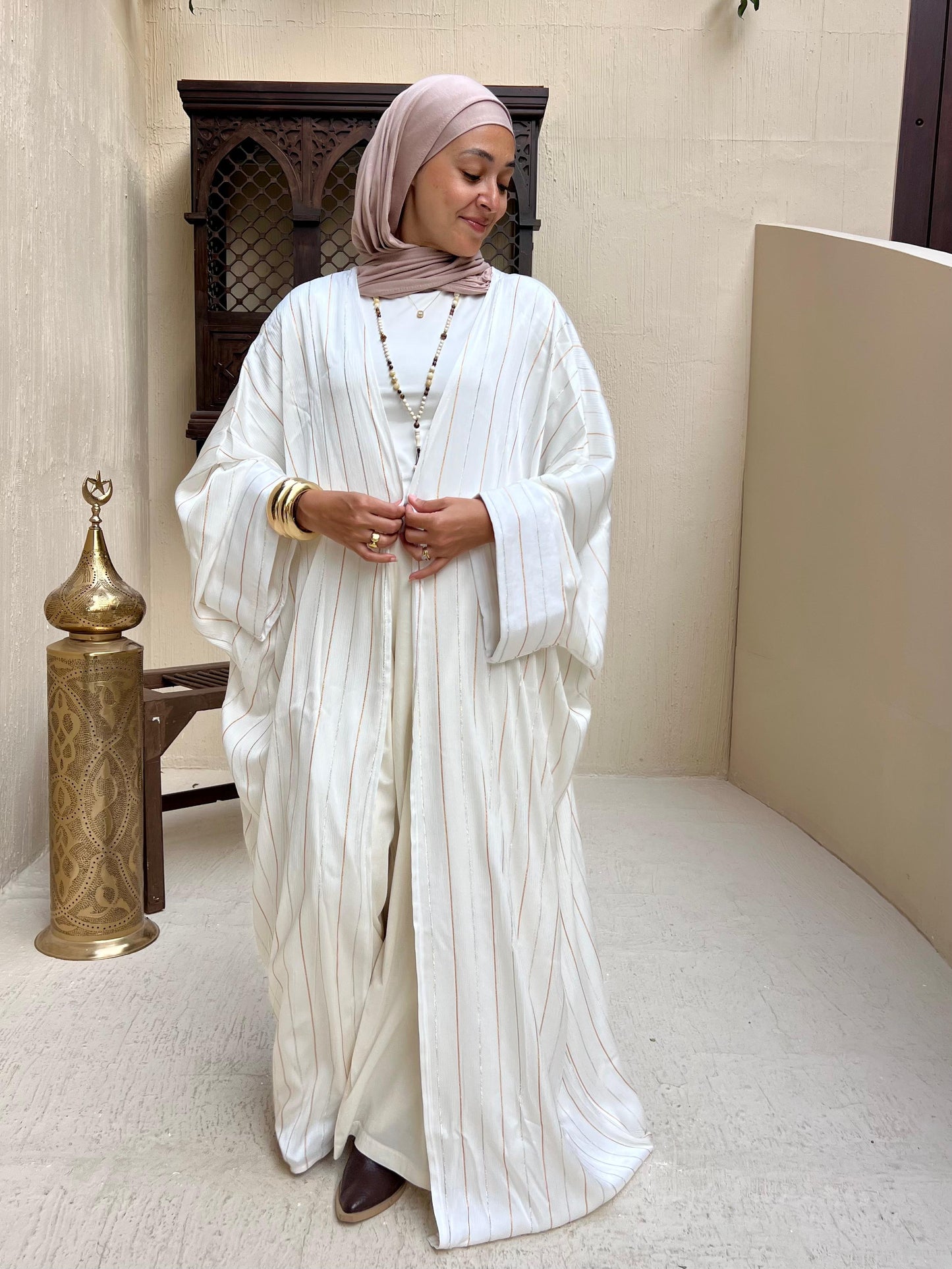 Off-white stripped Abaya