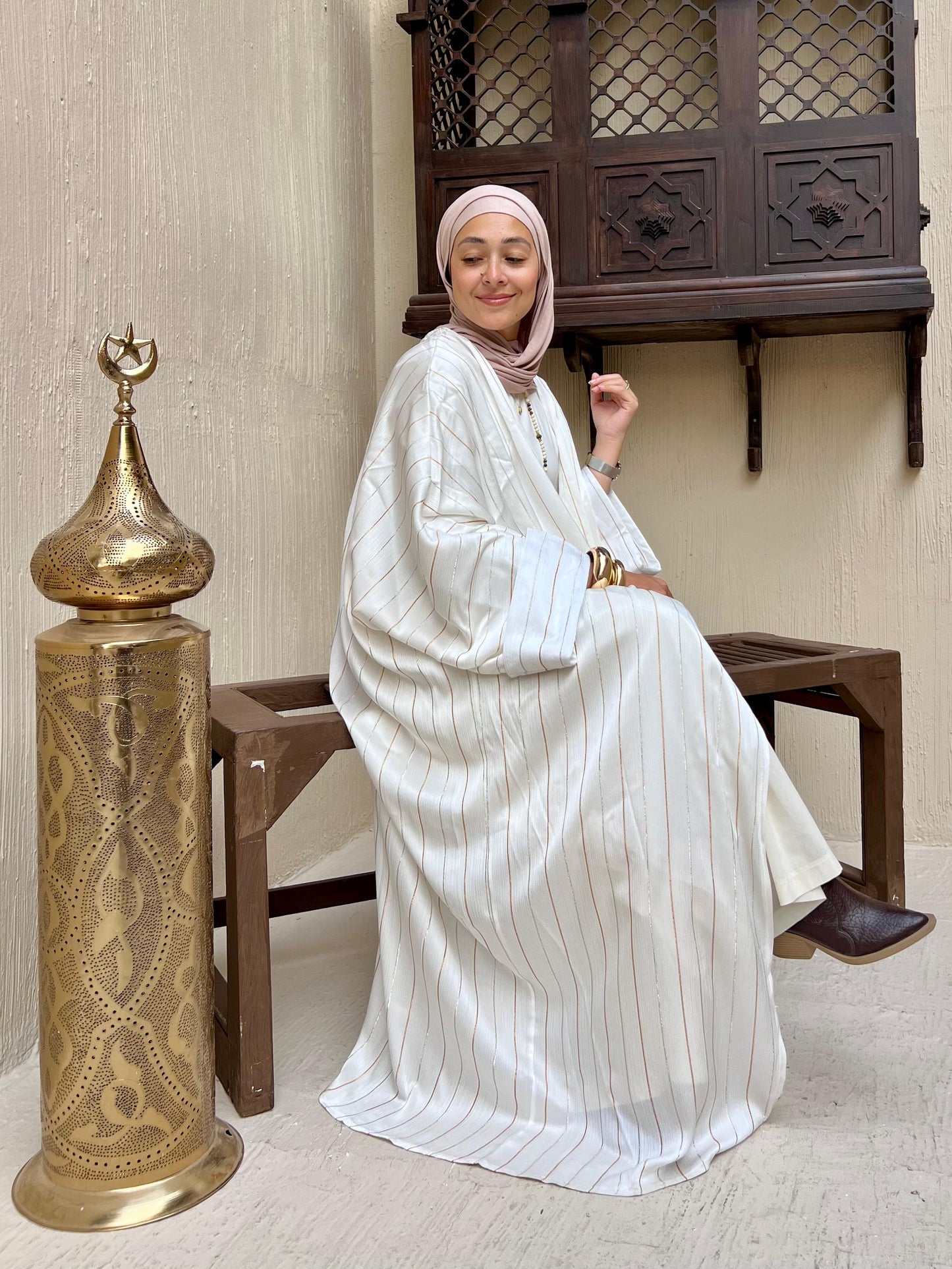 Off-white stripped Abaya