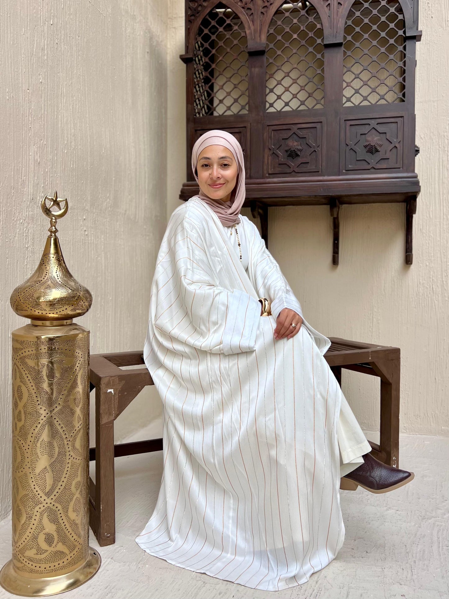 Off-white stripped Abaya