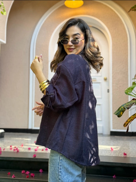 Tweed textured jacket - Navy blue