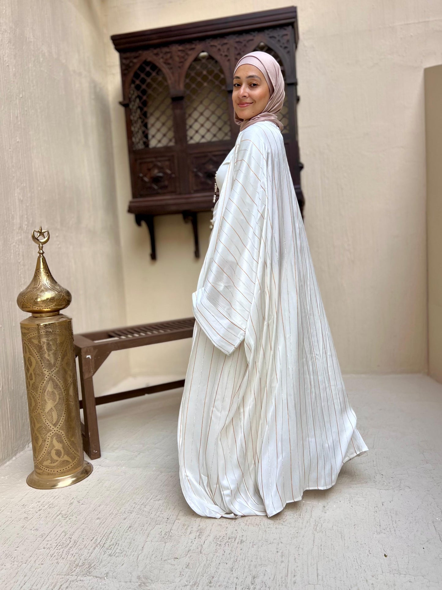 Off-white stripped Abaya