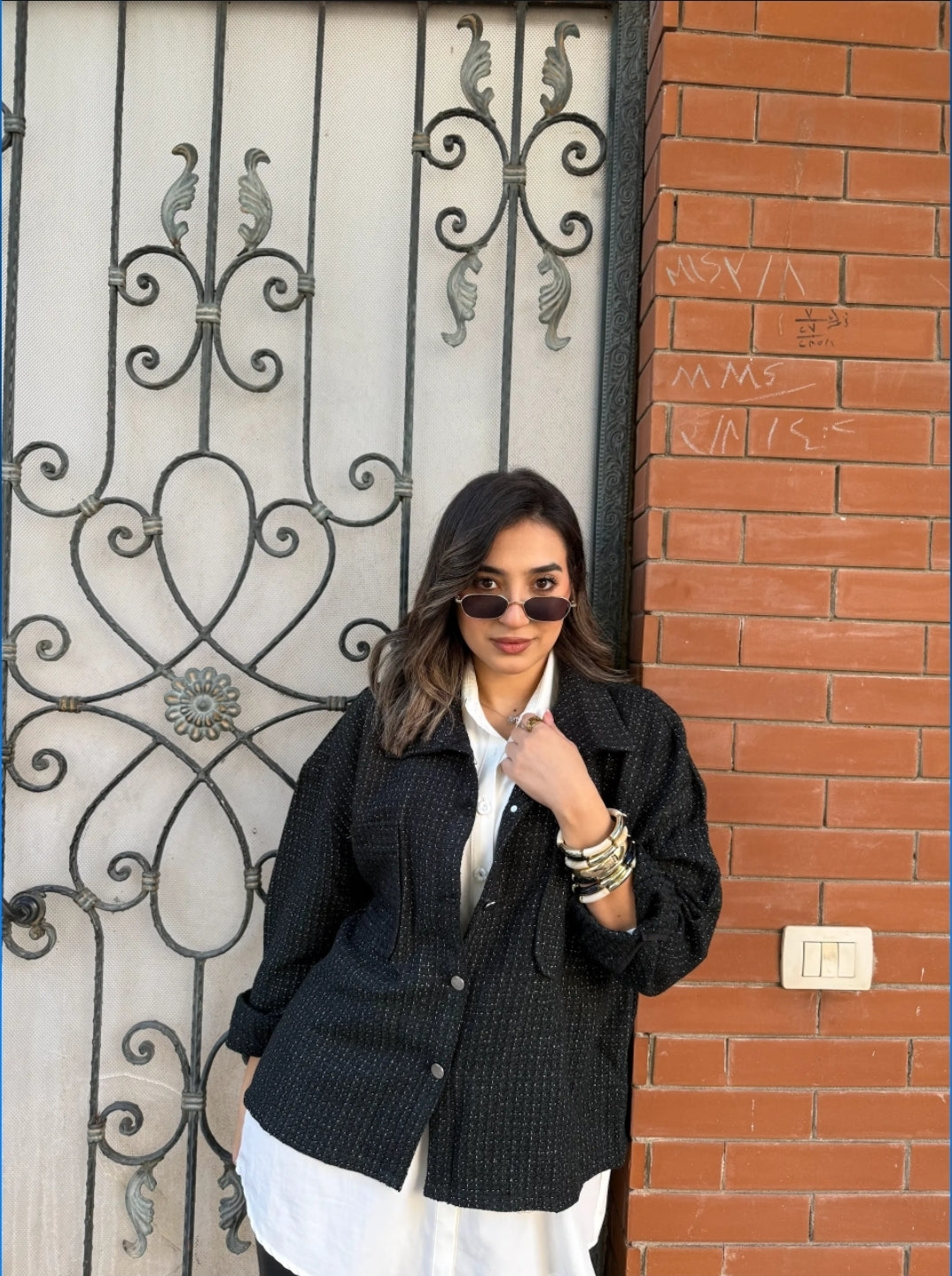 Tweed textured jacket - Green