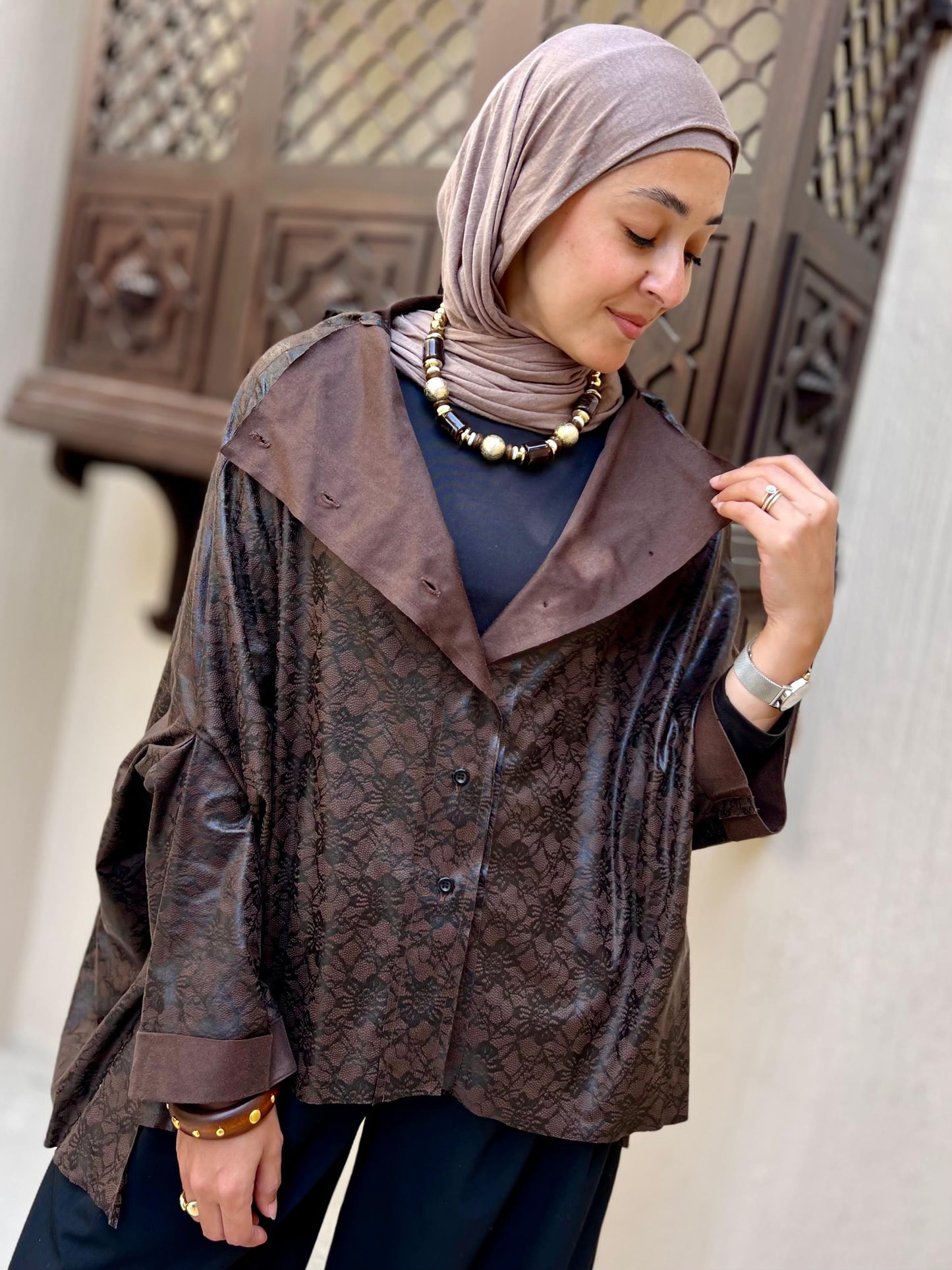 Leather brown cape/ jacket