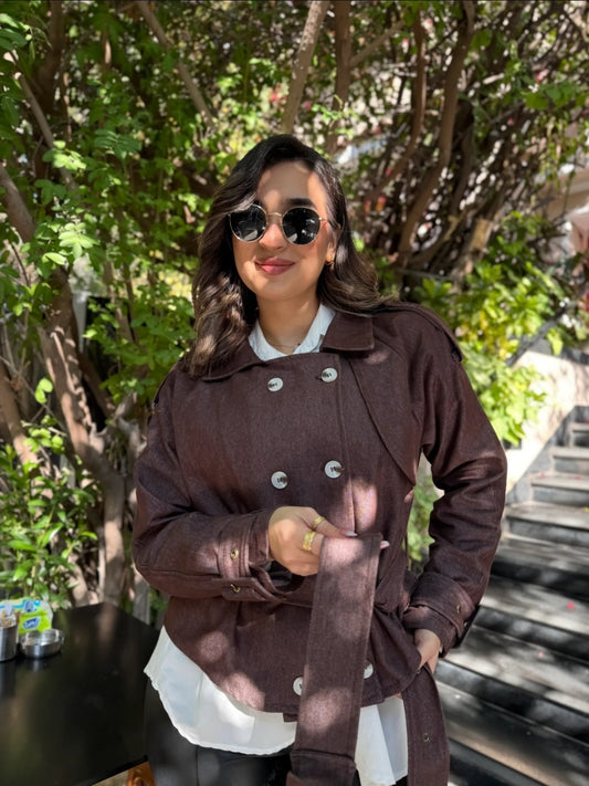 Brown denim trench jacket