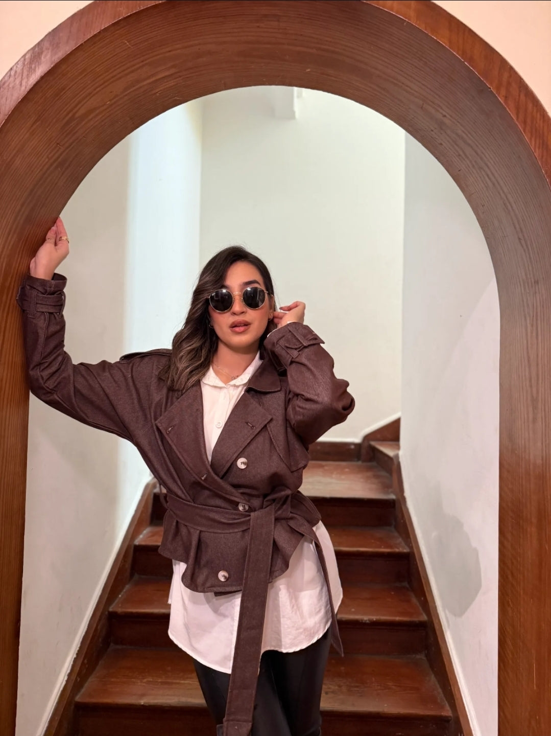 Brown denim trench jacket