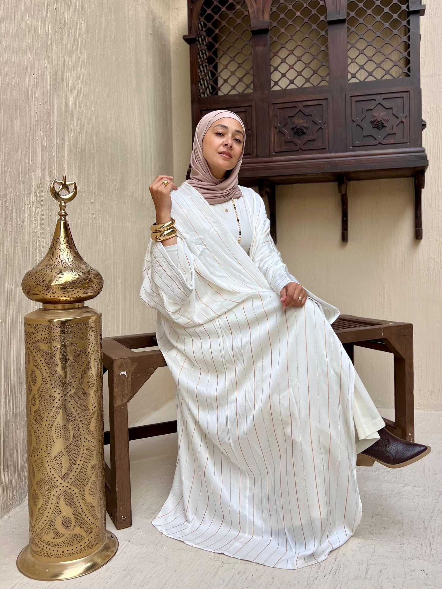 Off-white stripped Abaya