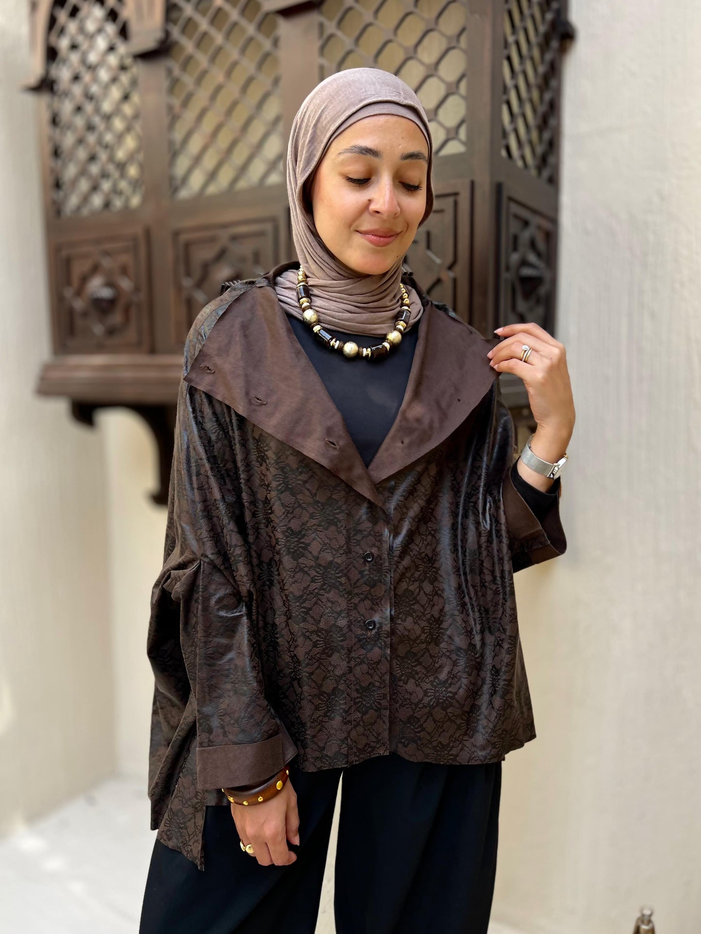 Leather brown cape/ jacket