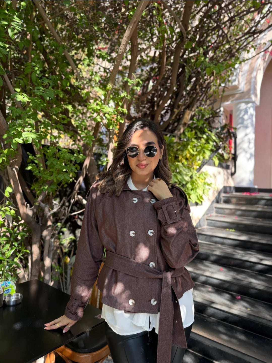 Brown denim trench jacket