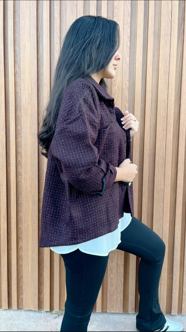 Tweed textured jacket - Burgundy