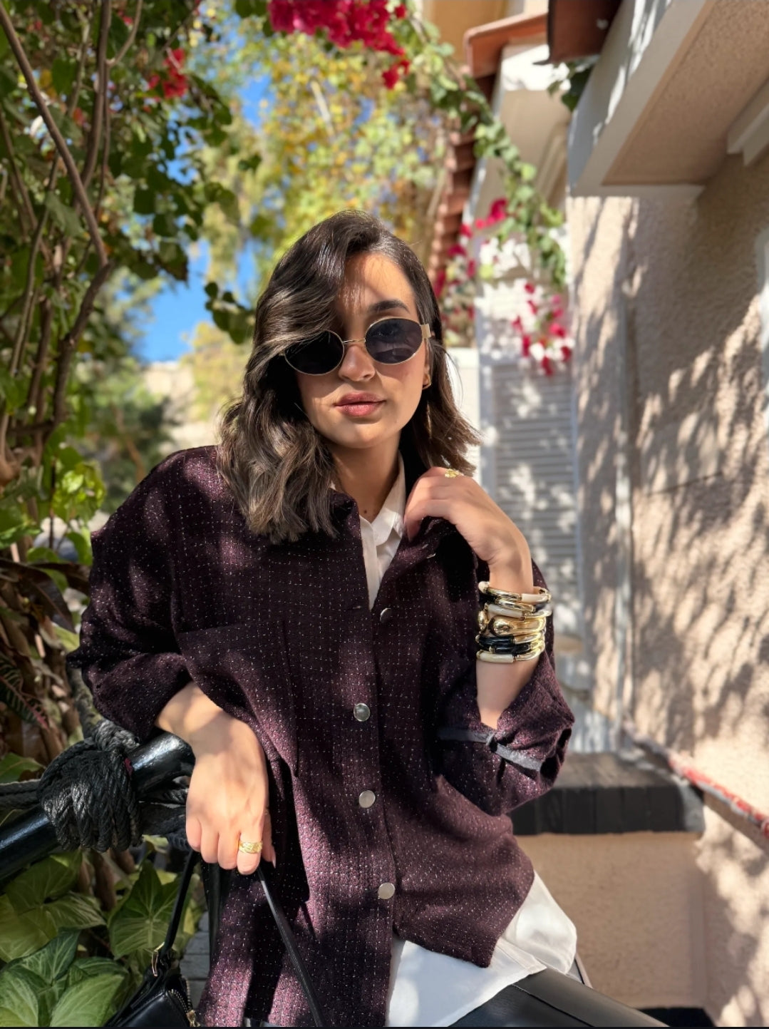 Tweed textured jacket - Burgundy