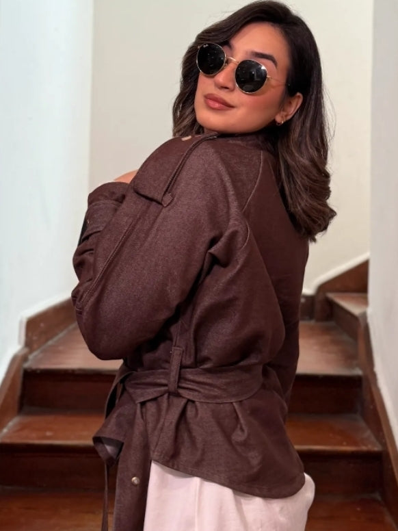Brown denim trench jacket