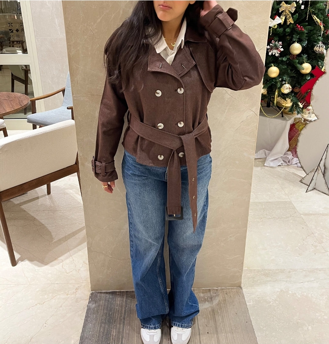 Brown denim trench jacket