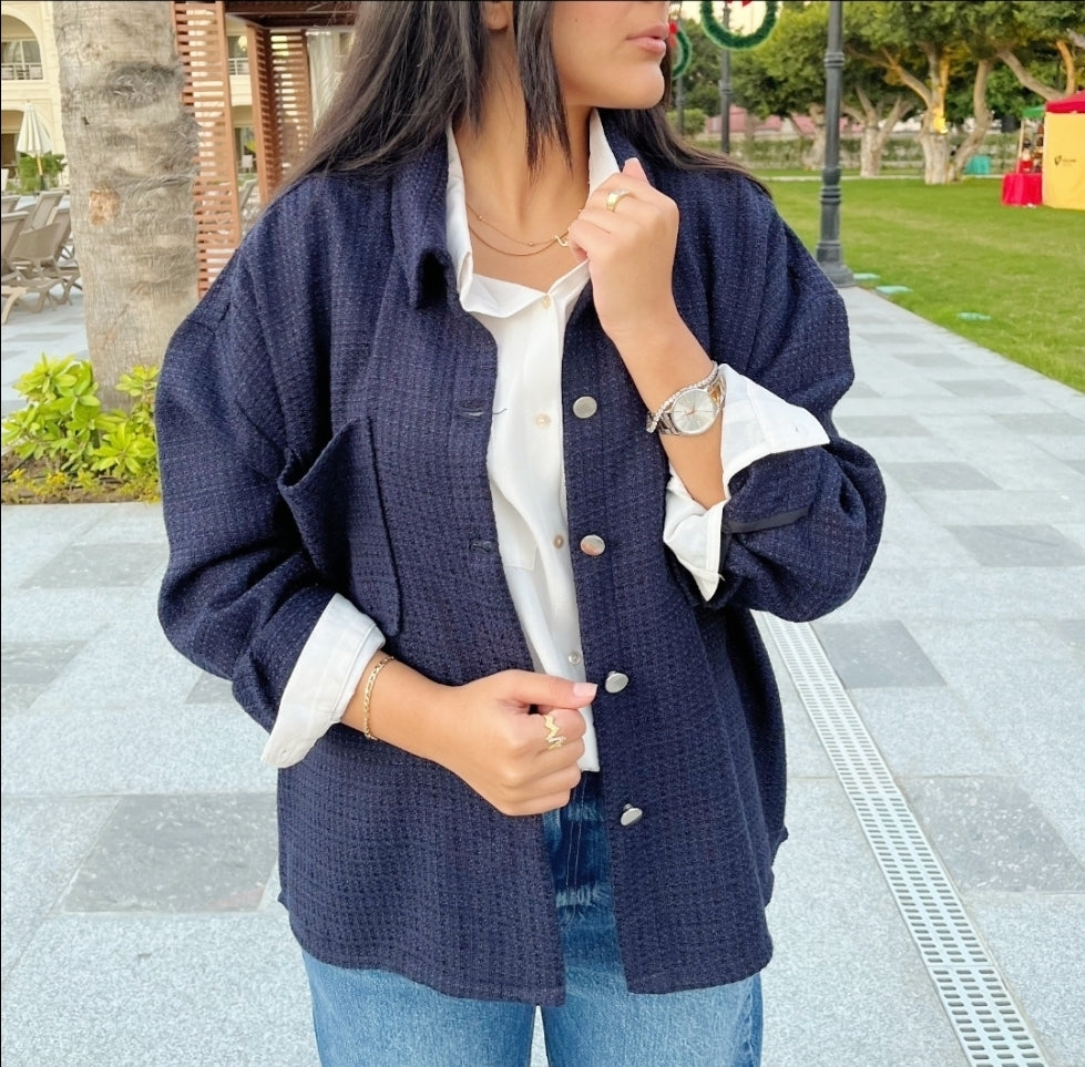 Tweed textured jacket - Navy blue