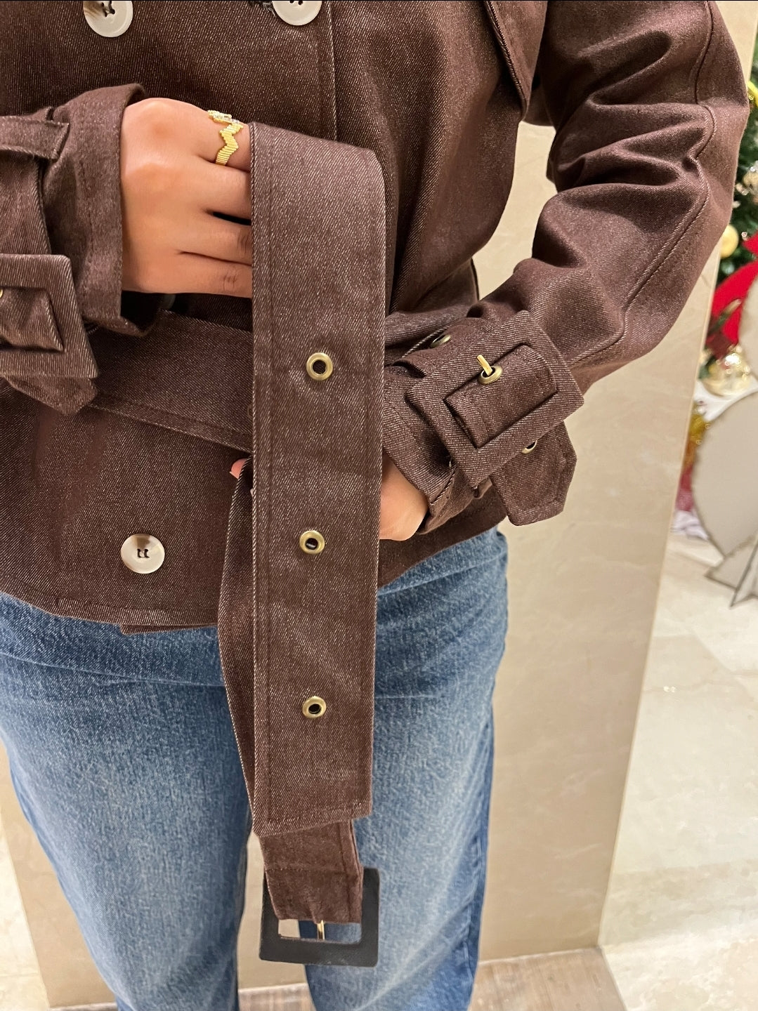 Brown denim trench jacket