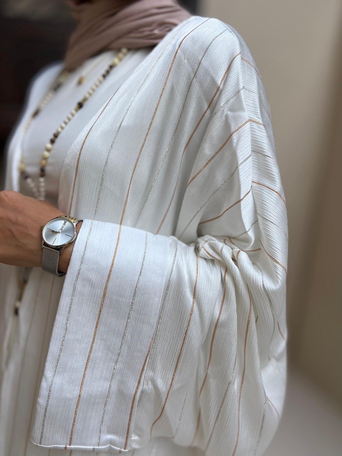 Off-white stripped Abaya