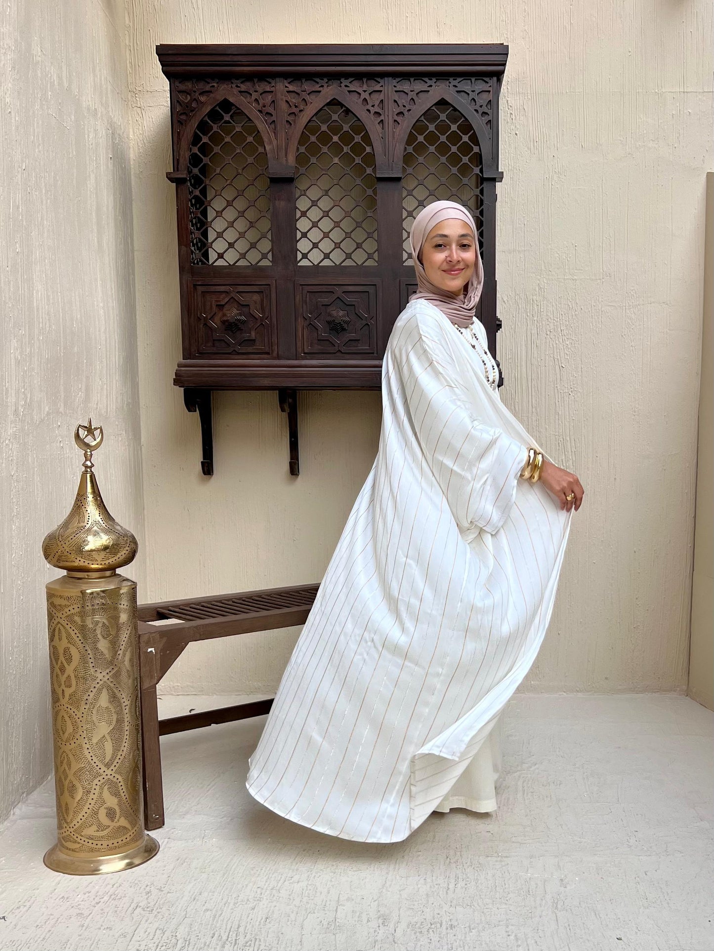 Off-white stripped Abaya