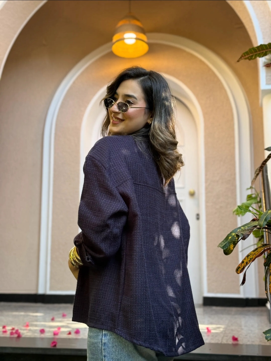 Tweed textured jacket - Navy blue