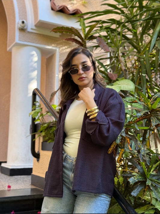 Tweed textured jacket - Navy blue