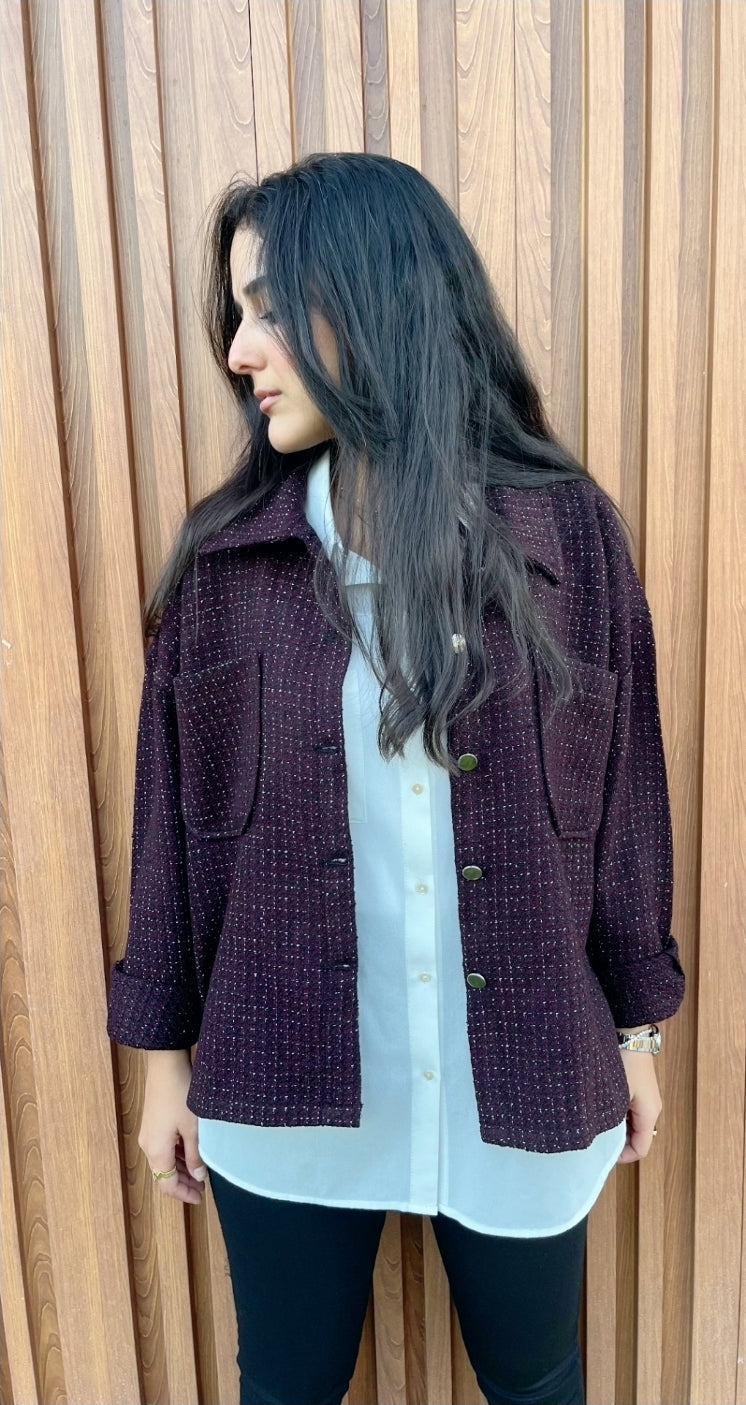 Tweed textured jacket - Burgundy