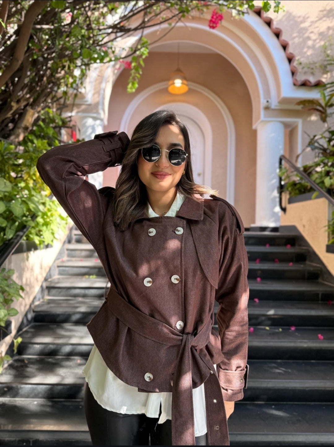 Brown denim trench jacket