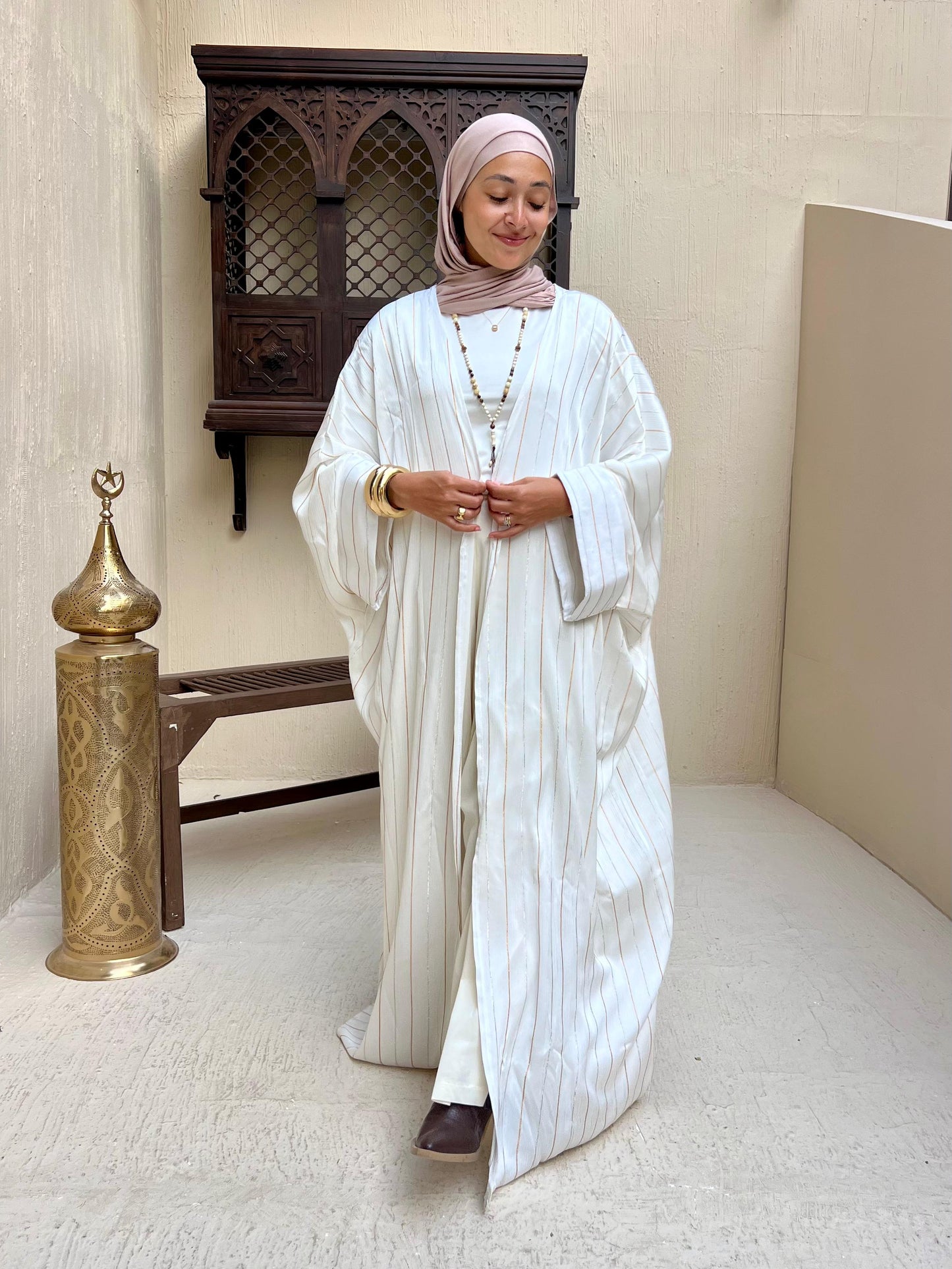 Off-white stripped Abaya