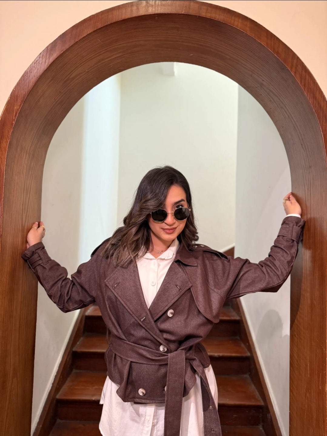 Brown denim trench jacket