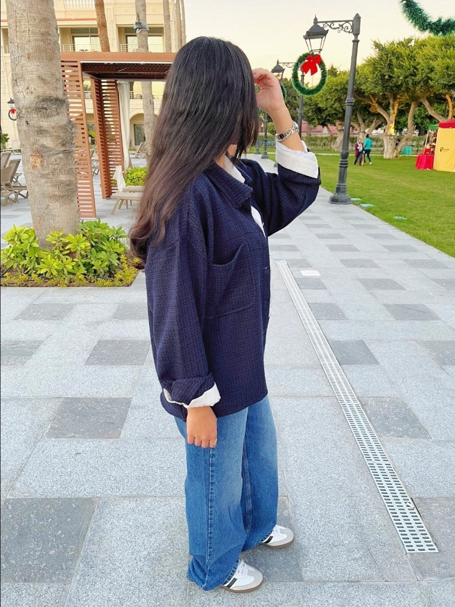 Tweed textured jacket - Navy blue